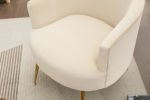 Velvet Armchair Accent Tub Barrel Chair With Gold Metal Legs,Beige