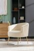 Velvet Armchair Accent Tub Barrel Chair With Gold Metal Legs,Beige