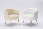 Velvet Armchair Accent Tub Barrel Chair With Gold Metal Legs,Beige