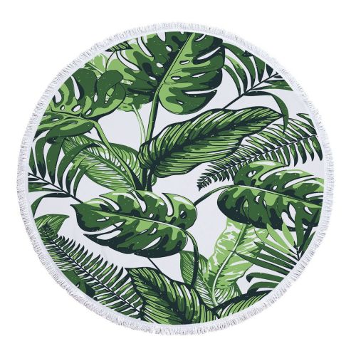 New Tropical Plant Round Beach Towel Microfiber With Fringe Digital Printing