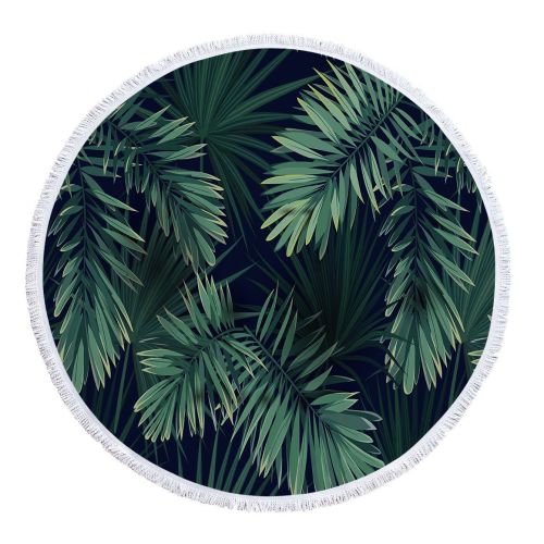 New Tropical Plant Round Beach Towel Microfiber With Fringe Digital Printing