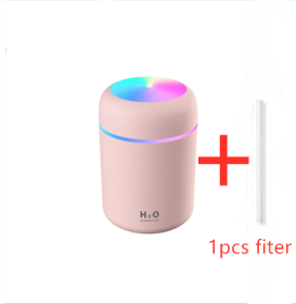 Home Car Charging Colorful Air Humidifier Usb Water Replenishment (Option: Pink-With 1filter)