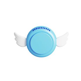 Creative Outdoor Hanging Neck Fan Big Wind Little Angel Mini Fan Portable Silent Fan Gift Customization (Option: Blue-USB)