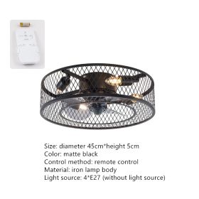 Industrial Wind Black Iron Art Stepless Dimming Fan Lamp (Option: Remote control 110v)