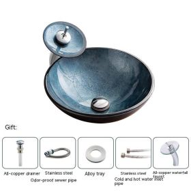 Pure Color Tempered Glass Table Basin Simple Art Bathroom Inter-platform (Option: 080 Suit)