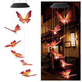 LED Colorful Solar Power Wind Chime Crystal Hummingbird Butterfly Waterproof Outdoor Windchime Solar Light for Garden outdoor (Emitting Color: 7)