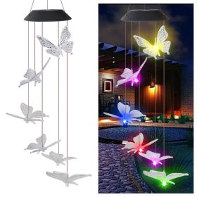 LED Colorful Solar Power Wind Chime Crystal Hummingbird Butterfly Waterproof Outdoor Windchime Solar Light for Garden outdoor (Emitting Color: 9)