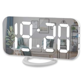 Digital LED Alarm Clock Mirror 2 USB Charger Ports Night Light LED Table Clock Snooze Function Adjustable Brightness Desk Clocks (Color: White-White)