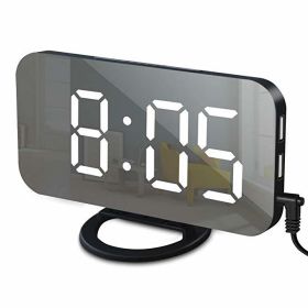Digital LED Alarm Clock Mirror 2 USB Charger Ports Night Light LED Table Clock Snooze Function Adjustable Brightness Desk Clocks (Color: Black-White)