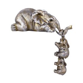 Golden Resin Elephant Sculpture Collectible Figurines Animal Ornaments Cute Bling Elephant Book Decor Presents Antique Gifts (Color: Silver)