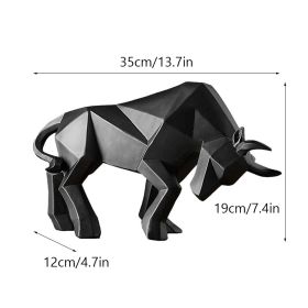 NORTHEUINS 35cm Resin OX Figurines for Interior Wall Street Bull Wealth Statue Home Living Room Office Mascot Desktop Decoration (Color: Black)