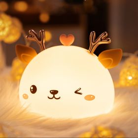 Cute Silicone LED Night Light Unicorn Deer For Kids USB Rechargeable Animal Dinosaur Bedroom Decor Touch Night Lamp For Gifts (Emitting Color: deer)
