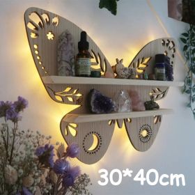 Wooden Wall Shelf Home Decoration Organizer Moon Butterfly Cat Bedroom Room Decor Storage Rack Wall-mount Display Stand Shelves (Color: Log Butterfly)