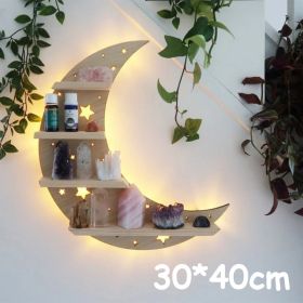 Wooden Wall Shelf Home Decoration Organizer Moon Butterfly Cat Bedroom Room Decor Storage Rack Wall-mount Display Stand Shelves (Color: Log moon)