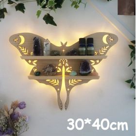 Wooden Wall Shelf Home Decoration Organizer Moon Butterfly Cat Bedroom Room Decor Storage Rack Wall-mount Display Stand Shelves (Color: Log color moth)