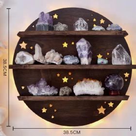 Wooden Wall Shelf Home Decoration Organizer Moon Butterfly Cat Bedroom Room Decor Storage Rack Wall-mount Display Stand Shelves (Color: round)