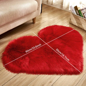 1pc Heart-Shaped Faux Sheepskin Area Rug - Soft and Plush Carpet for Home, Bedroom, Nursery, and Kid's Room - Perfect for Home Decor and Comfort (Color: Red)