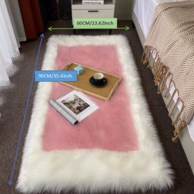 1pc, Soft and Fluffy Sheepskin Rug for Bedroom and Living Room - Non-Slip and Machine Washable Carpet for Dormitory and Room Decor (Color: White + Powder)