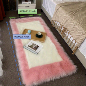 1pc, Soft and Fluffy Sheepskin Rug for Bedroom and Living Room - Non-Slip and Machine Washable Carpet for Dormitory and Room Decor (Color: Pink + White)