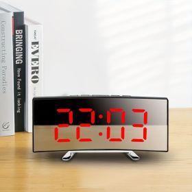 1pc Led Alarm Clock, Mirror Curved Screen, Digital Alarm Clock With Sleep Temperature For Students Bedroom, Living Room, Office And School (Color: Curved Mirror Surface - Red)