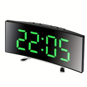 1pc Led Alarm Clock, Mirror Curved Screen, Digital Alarm Clock With Sleep Temperature For Students Bedroom, Living Room, Office And School (Color: Curved Mirror Surface - Green)
