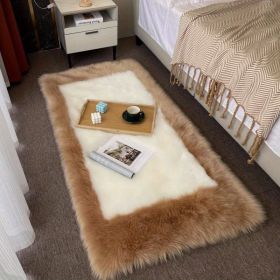1pc, Soft and Durable Wool Carpet for Bedroom and Bedside - Perfect for Long Hair and Thickened Floor Mat (Color: Khaki Edge White Core)