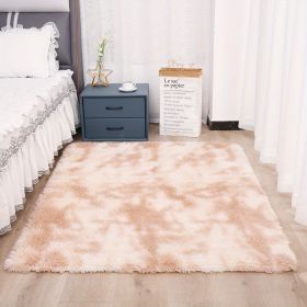 1pc, Plush Silk Fur Rug for Indoor Bedroom and Living Room - Soft and Luxurious Floor Mat (Color: Tie-dye Beige)