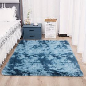 1pc, Plush Silk Fur Rug for Indoor Bedroom and Living Room - Soft and Luxurious Floor Mat (Color: Tie-dye Sapphire Blue)