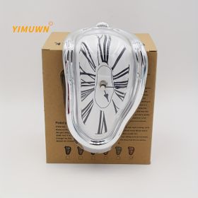 1pc, Surreal Melted Twisted Roman Numeral Wall Clocks Surrealism Style Clock Home Accessory Distorted Wall Watch Decor (Color: Silvery)