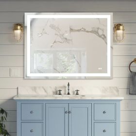Frameless Rectangular LED Light Bathroom Vanity Mirror (size: 48*36)