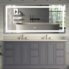 Frameless Rectangular LED Light Bathroom Vanity Mirror (size: 60*28)