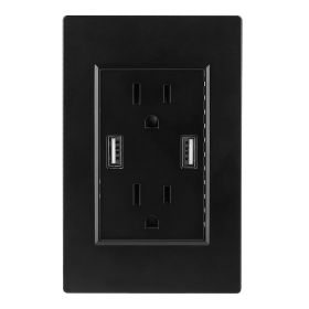 USB Wall Outlet Dual 2.4A USB Wall Charger High Speed Duplex Wall Socket US Standard (Color: Black)