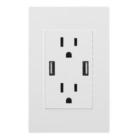 USB Wall Outlet Dual 2.4A USB Wall Charger High Speed Duplex Wall Socket US Standard (Color: White)