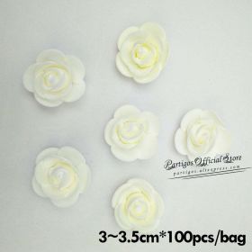 DIY Valentines Day Gifts Red Rose Bear Artificial foam Roses Flower Wedding Engagement Decoration little Bear Mold bear Teddy (Color: 100pcs 3.5cm cream)