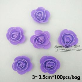 DIY Valentines Day Gifts Red Rose Bear Artificial foam Roses Flower Wedding Engagement Decoration little Bear Mold bear Teddy (Color: 100pcs 3.5cm purple)