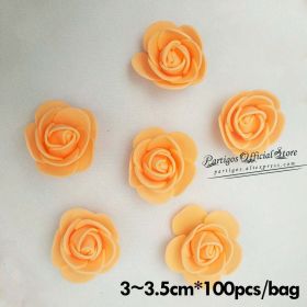 DIY Valentines Day Gifts Red Rose Bear Artificial foam Roses Flower Wedding Engagement Decoration little Bear Mold bear Teddy (Color: 100pcs 3.5cm orange)
