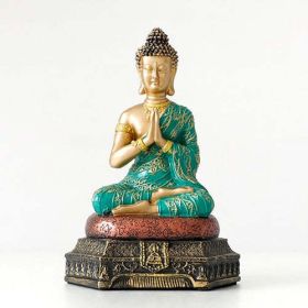 Buddha Statues Thailand for Garden office home Decor Desk ornament fengshui hindu sitting Buddha figurine Decoration (Color: Green with Gold)