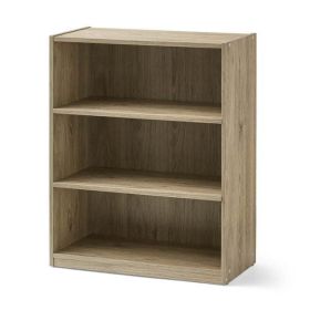 3-Shelf Bookcase with Adjustable Shelves (Color: Rustic Oak)