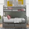 Twin over Full Bunk Bed with Ladder, Two Storage Drawers, Safety Guardrail
