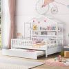 Wooden Full Size House Bed with Twin Size Trundle,Kids Bed with Shelf