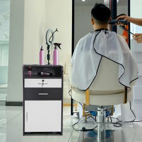 Salon Beauty Cabinet;  3-Layer Rolling Trolley with Storage Drawer;  Wheels and 2 Hair Dryer Holders;  XH (Color: Black+White)