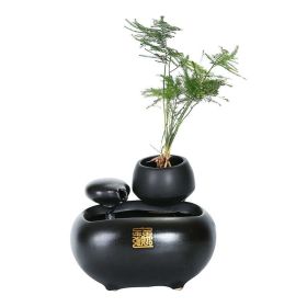 Creative Ceramic Flowing Water Fountain Ornament Atomizing Humidifier (Color: Black)