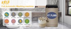 Full-Automatic Washing Machine with LED Display, 17.7 lbs Portable Compact Laundry Washer with Drain Pump, 10 Wash Programs 8 Water Levels, Grey/Gold