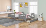 Twin over Full Bunk Bed with Ladder, Two Storage Drawers, Safety Guardrail