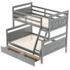Twin over Full Bunk Bed with Ladder, Two Storage Drawers, Safety Guardrail