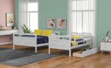 Twin over Full Bunk Bed with Ladder, Two Storage Drawers, Safety Guardrail