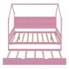 Wooden Full Size House Bed with Trundle,Kids Bed with Shelf