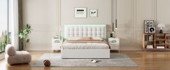 Queen Size Tufted Upholstered Platform Bed with Hydraulic Storage System,PU Storage Bed with LED Lights