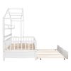 Wooden Twin Size House Bed with Trundle,Kids Bed with Shelf