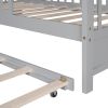 Wooden Twin Size House Bed with Trundle,Kids Bed with Shelf